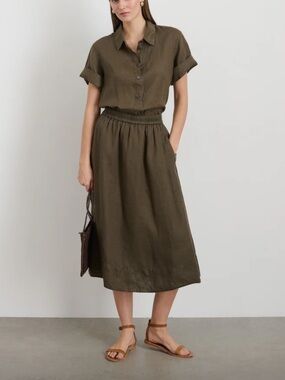Alex Mill Maddie Linen Cotton Skirt Olive Green Medium